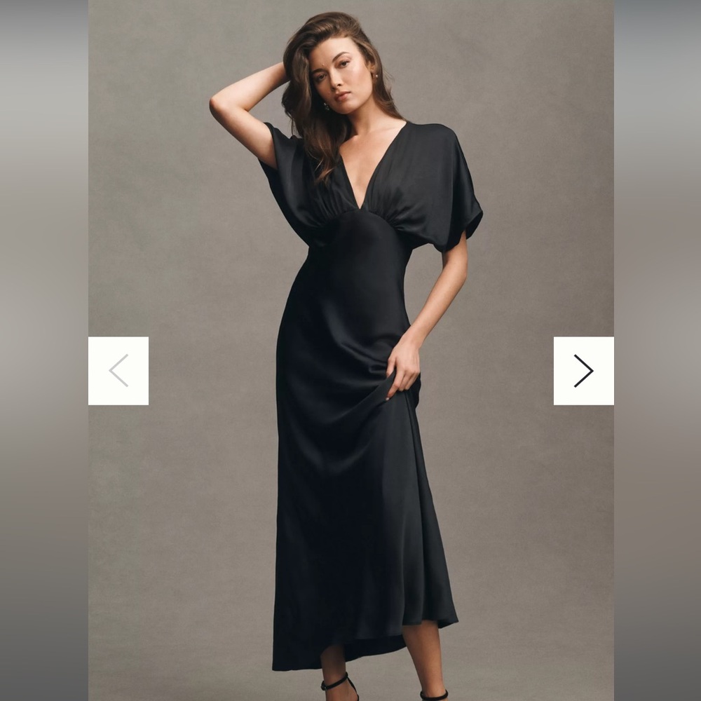 BHLDN Amelia Deep-V Satin Maxi Dress